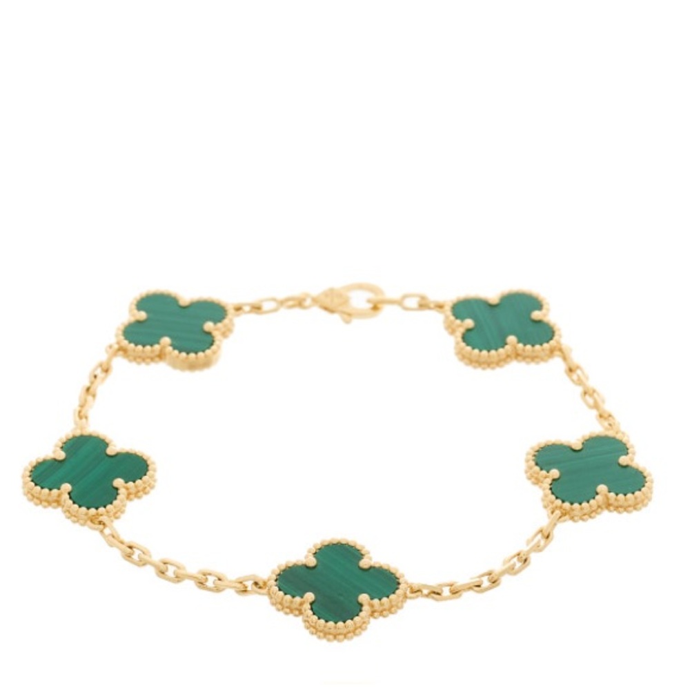 Van Cleef & Arpels Green Malachite Alhambra Bracelet in Yellow Gold